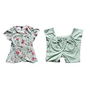 Jaanuu Shanti Scrubs Set Shirt Pants Green Comfortable Durable Lightweight EUC M